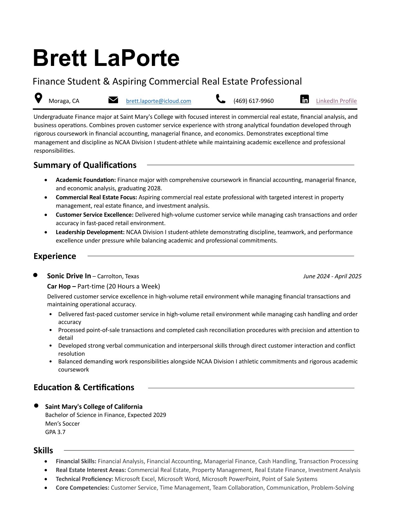 Preview of the first page of Brett LaPorte's resume
